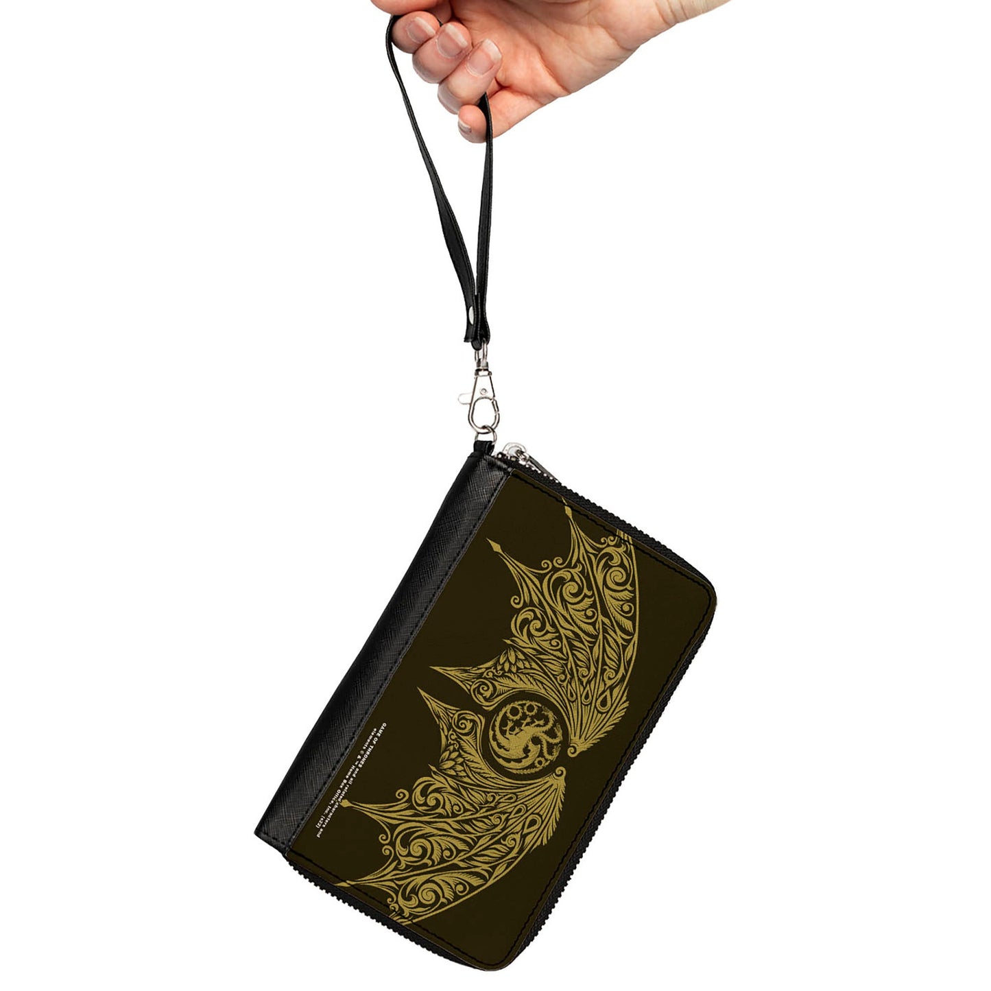 PU Zip Around Wallet Rectangle - House of the Dragon Icon and Wings Black Yellow
