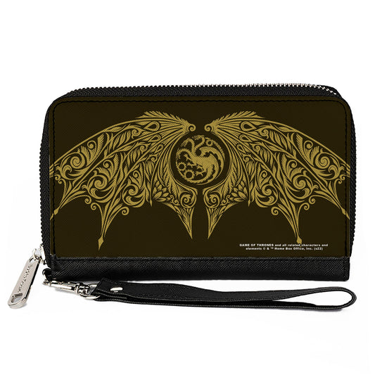 PU Zip Around Wallet Rectangle - House of the Dragon Icon and Wings Black Yellow