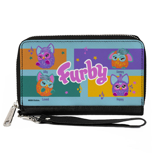 PU Zip Around Wallet Rectangle - FURBY Purple and Orange Mood Blocks and Title Logo Blue/Multi Color