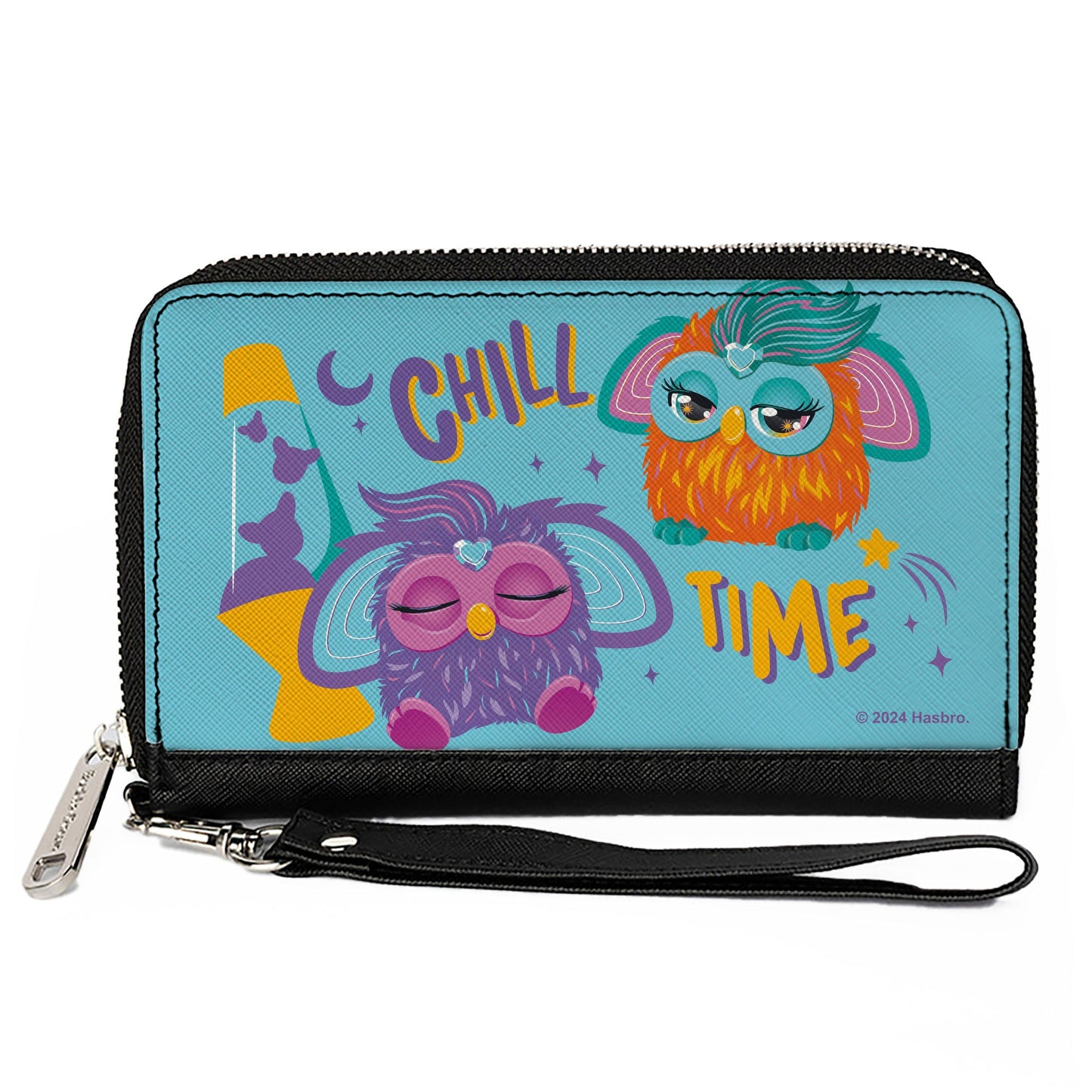 PU Zip Around Wallet Rectangle - Furby Purple and Orange Furby CHILL TIME Pose Blue/Purple