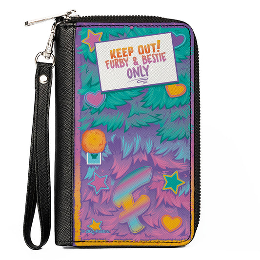 PU Zip Around Wallet Rectangle - Furby KEEP OUT FURBY & BESTIE ONLY Fur Icons Multi Color
