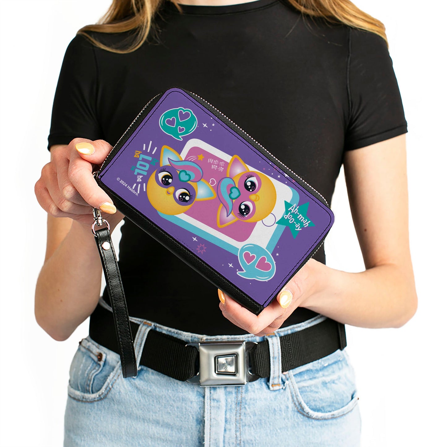 PU Zip Around Wallet Rectangle - Furby Furbmoji BFFs Pose and Quotes Purple/Multi Color