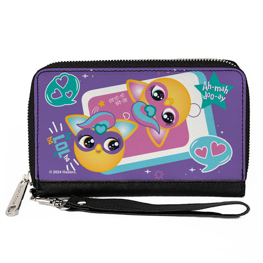 PU Zip Around Wallet Rectangle - Furby Furbmoji BFFs Pose and Quotes Purple/Multi Color