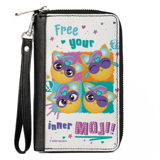 PU Zip Around Wallet Rectangle - Furby Furbmoji FREE YOUR INNER MOJI Expressions White/Multi Color