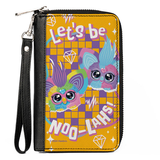 PU Zip Around Wallet Rectangle - Furby Furblets Ray-Vee and Luv-Lee LET'S BE NOO-LAHS Pose Orange/Purple