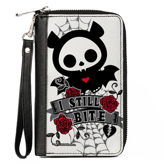 PU Zip Around Wallet Rectangle - Skelanimals Diego the Bat I STILL BITE Pose White/Gray/Black/Red