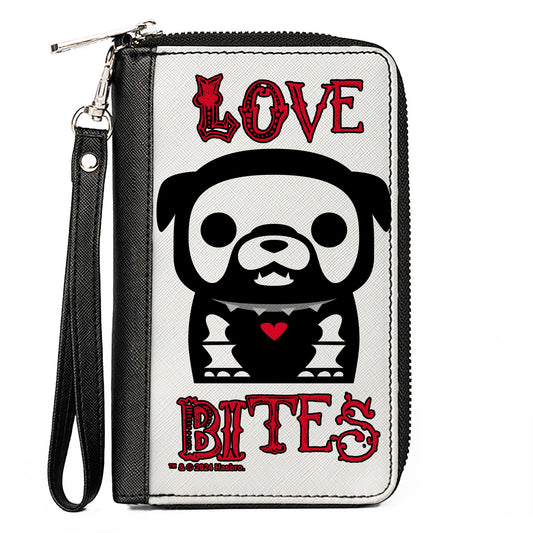 PU Zip Around Wallet Rectangle - Skelanimals Maxx the Bulldog LOVE BITES Pose White/Black/Red