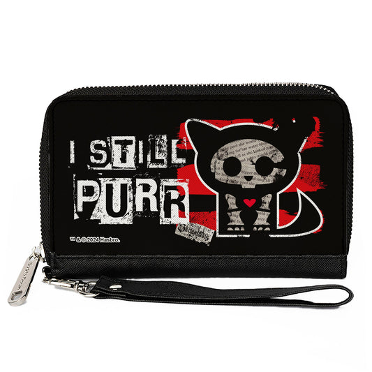 PU Zip Around Wallet Rectangle - Skelanimals Kit the Cat I STILL PURR Pose Red/Black/White
