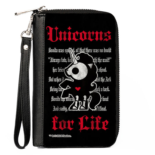 PU Zip Around Wallet Rectangle - Skelanimals Bonita the Unicorn UNICORNS FOR LIFE Pose Black/Red/White