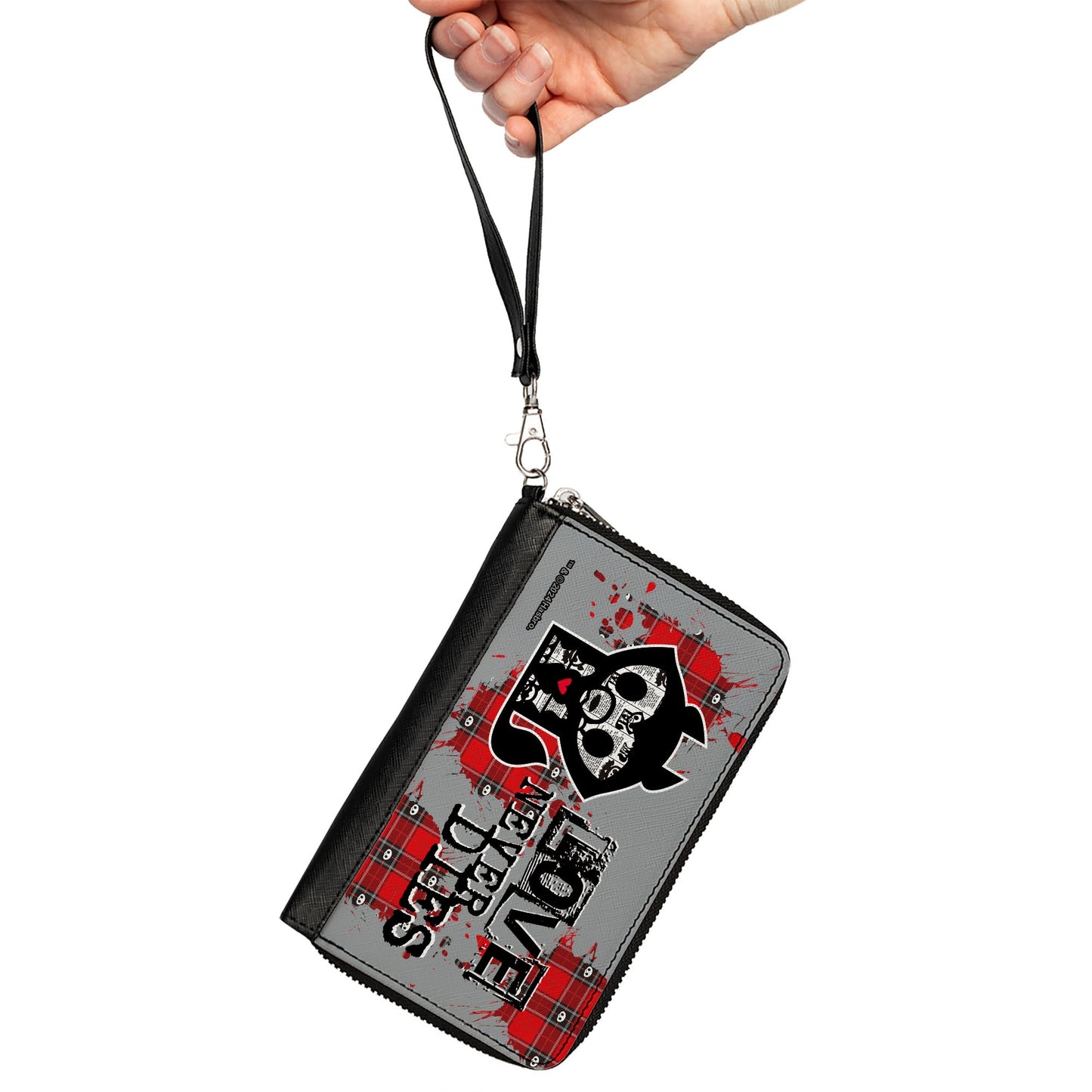 PU Zip Around Wallet Rectangle - Skelanimals Jae the Wolf LOVE NEVER DIES Pose Gray/Black/Red