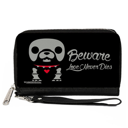 PU Zip Around Wallet Rectangle - Skelanimals Maxx the Bulldog BEWARE LOVE NEVER DIES Pose Black/White/Red