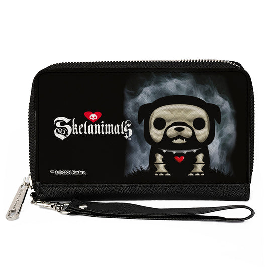 PU Zip Around Wallet Rectangle - SKELANIMALS Maxx the Bulldog Fog Pose and Title Logo Black/White