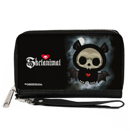 PU Zip Around Wallet Rectangle - SKELANIMALS Diego the Bat Fog Pose and Title Logo Black/White