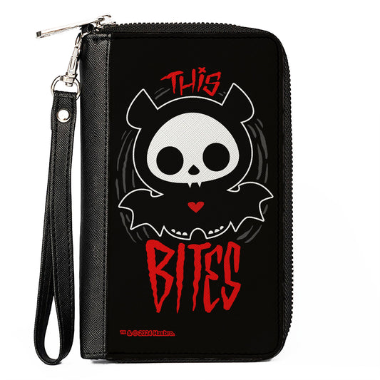 PU Zip Around Wallet Rectangle - SKELANIMALS Diego the Bat Fog Pose This Bites
