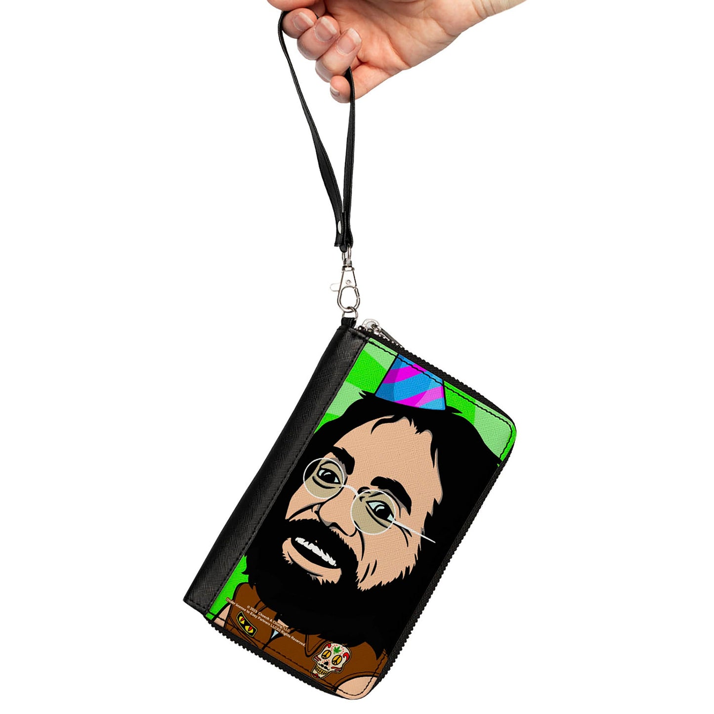 PU Zip Around Wallet Rectangle - Homies in Dreamland Chong Party Hat Pose Green