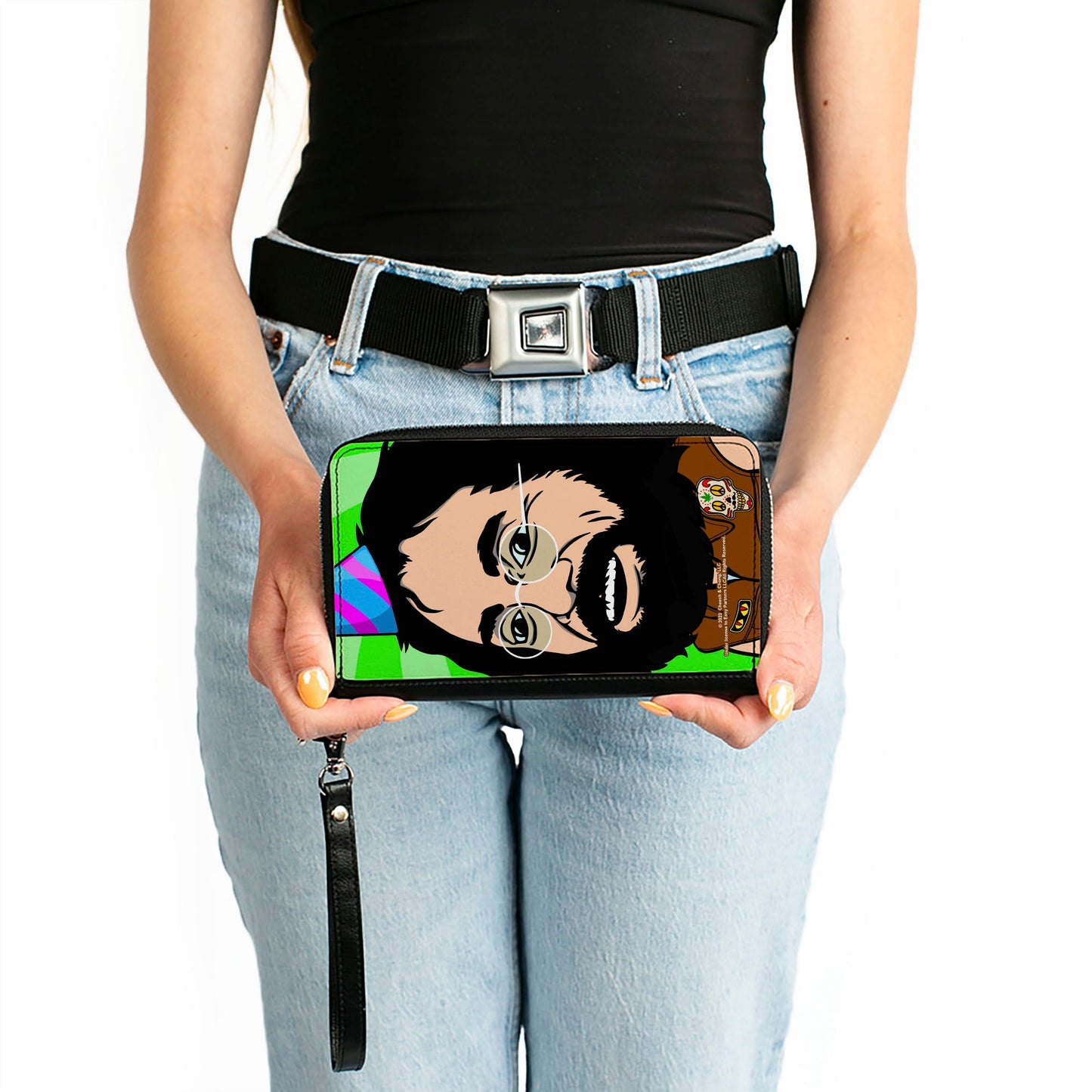 PU Zip Around Wallet Rectangle - Homies in Dreamland Chong Party Hat Pose Green