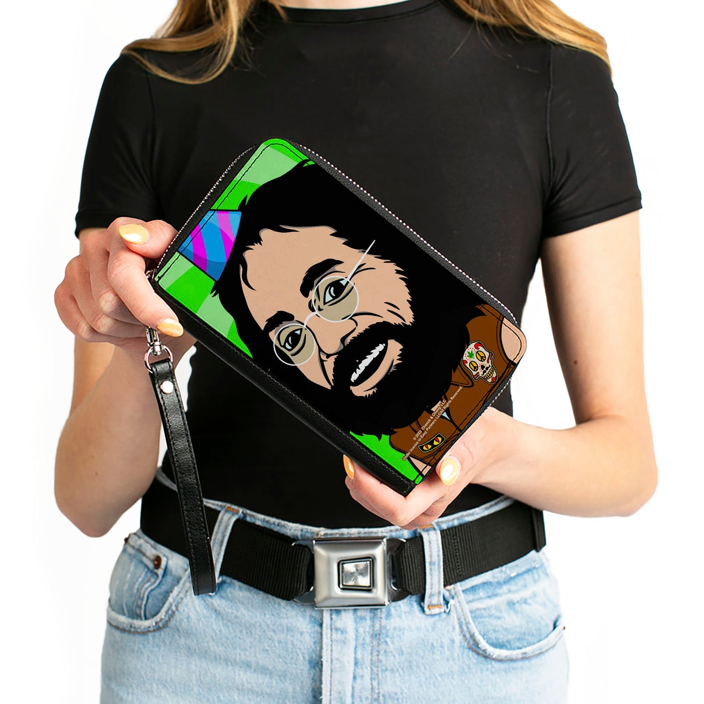 PU Zip Around Wallet Rectangle - Homies in Dreamland Chong Party Hat Pose Green