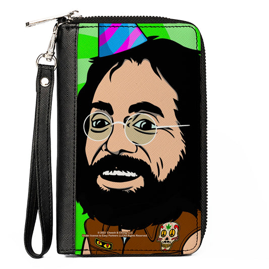 PU Zip Around Wallet Rectangle - Homies in Dreamland Chong Party Hat Pose Green