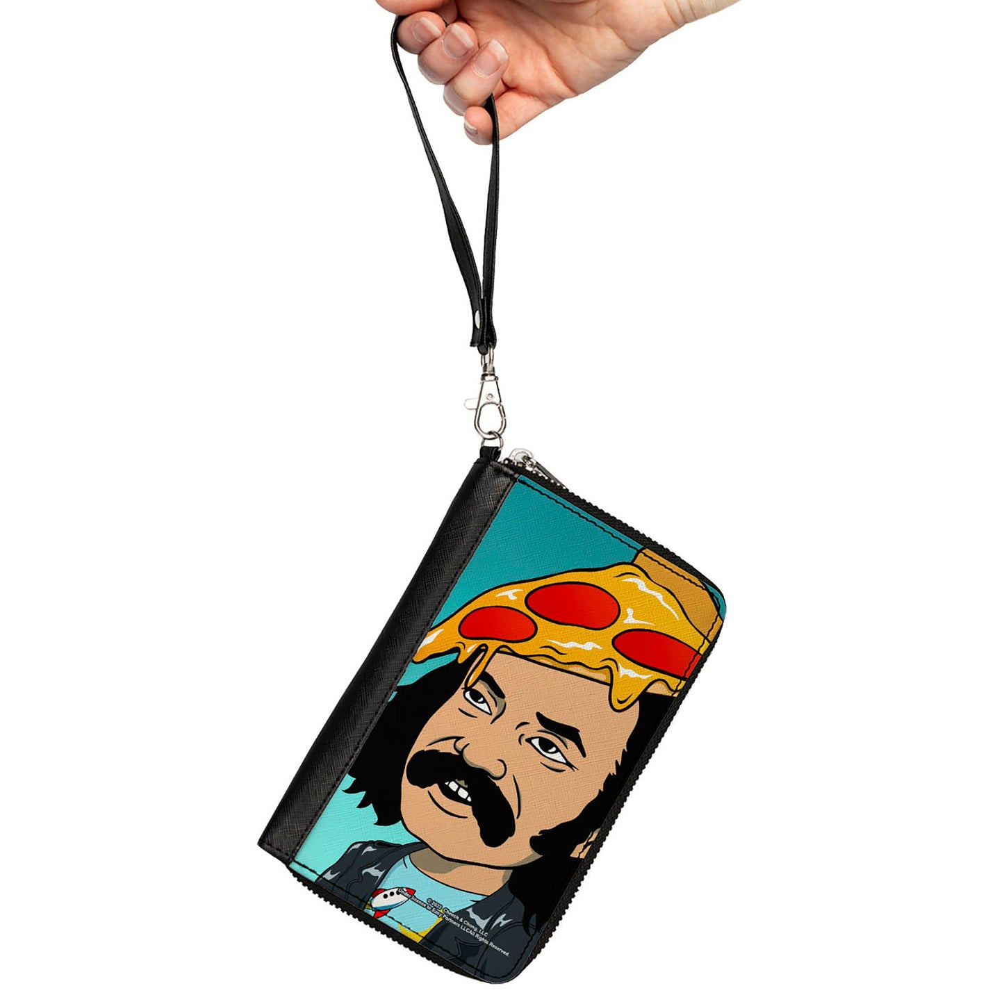 PU Zip Around Wallet Rectangle - Homies in Dreamland Cheech Pizza Head Pose Blue