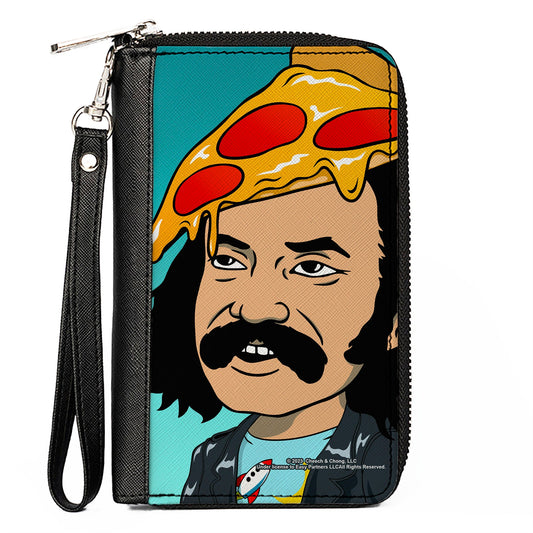 PU Zip Around Wallet Rectangle - Homies in Dreamland Cheech Pizza Head Pose Blue