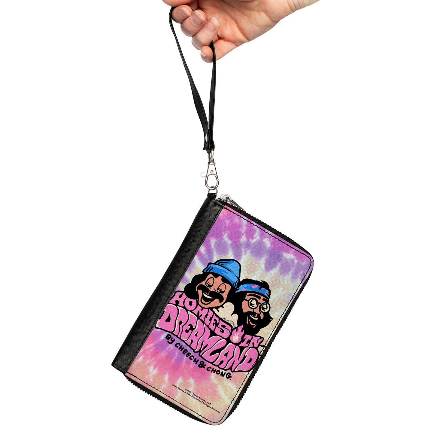 PU Zip Around Wallet Rectangle - Cheech and Chong HOMIES IN DREAMLAND Title Logo Tie Dye Pinks