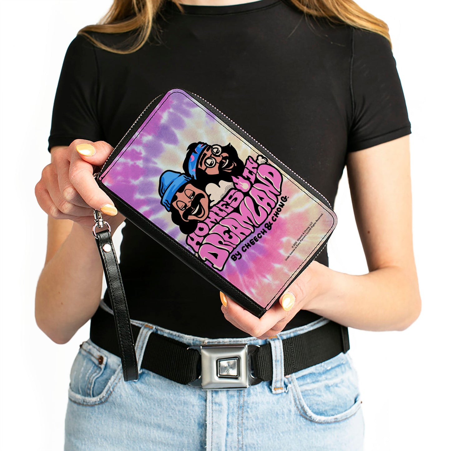 PU Zip Around Wallet Rectangle - Cheech and Chong HOMIES IN DREAMLAND Title Logo Tie Dye Pinks