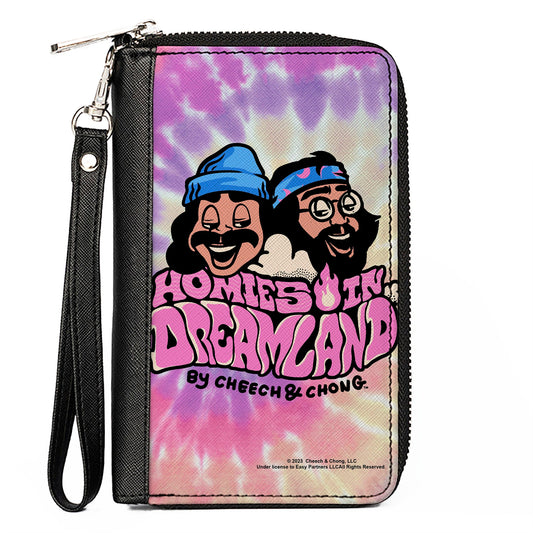 PU Zip Around Wallet Rectangle - Cheech and Chong HOMIES IN DREAMLAND Title Logo Tie Dye Pinks
