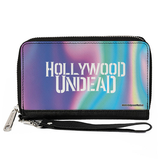Women's PU Zip Around Wallet Rectangle - HOLLYWOOD UNDEAD Text Logo Aura White