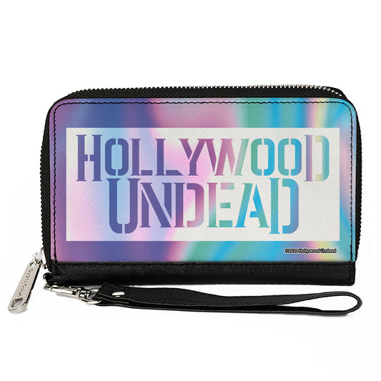 Women's PU Zip Around Wallet Rectangle - HOLLYWOOD UNDEAD Text Logo Block Aura White