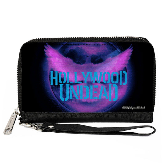 Women's PU Zip Around Wallet Rectangle - HOLLYWOOD UNDEAD Dove TV Fuzz Black Pinks Blues