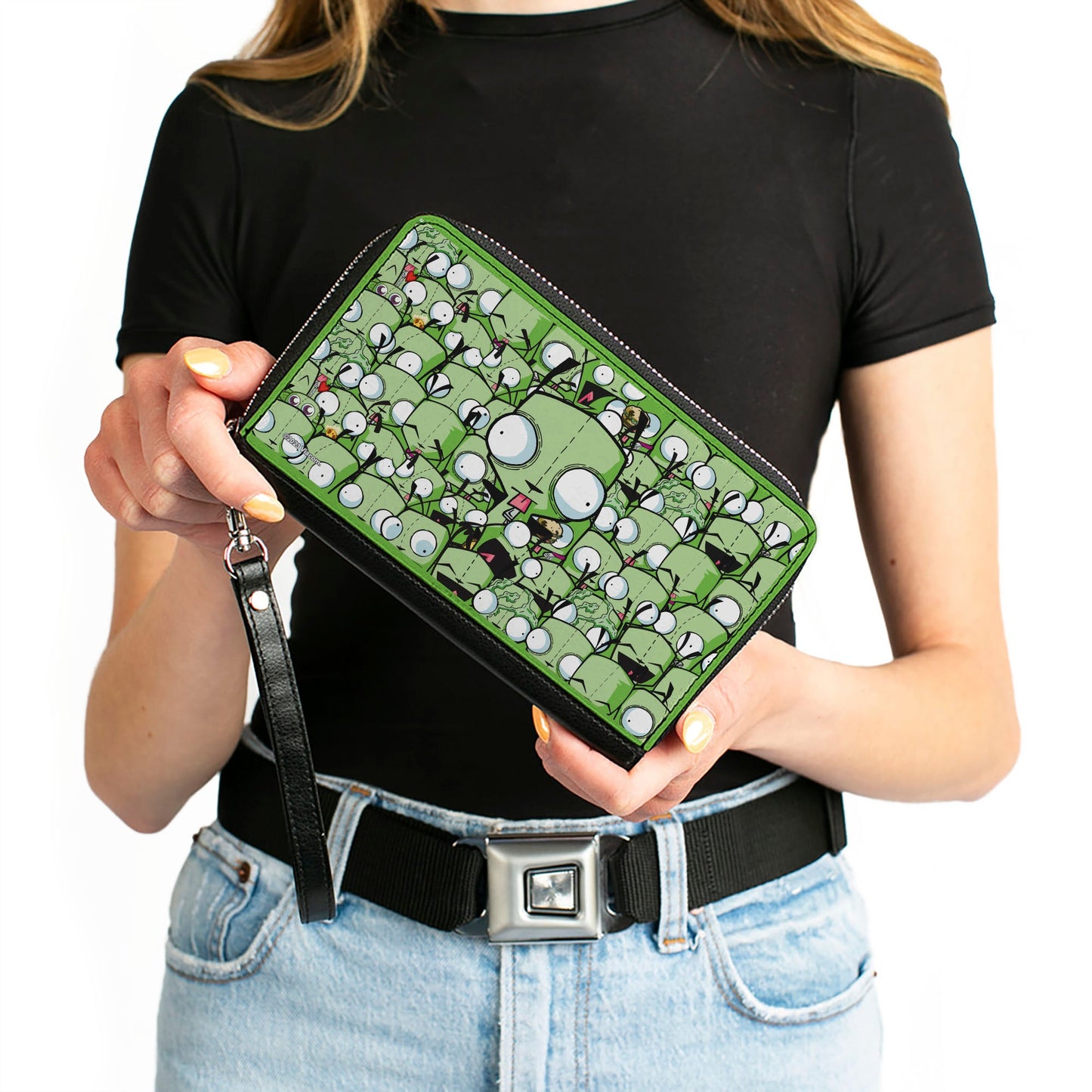 PU Zip Around Wallet Rectangle - Invader Zim GIR Poses Stacked Greens