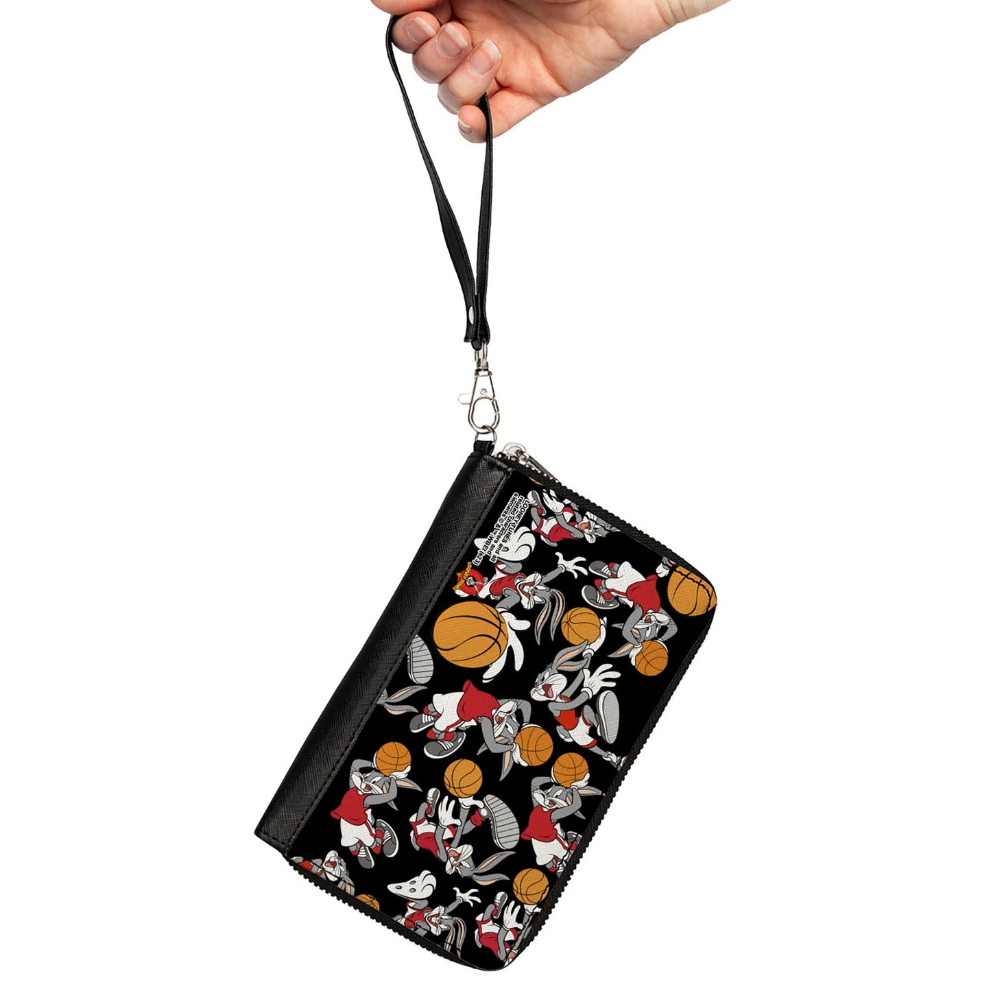 PU Zip Around Wallet Rectangle - Bugs Bunny Basketball Poses Scattered Black