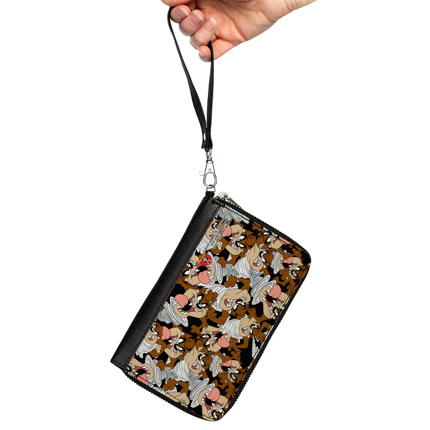 PU Zip Around Wallet Rectangle - Tasmanian Devil Vortex Poses Scattered Black