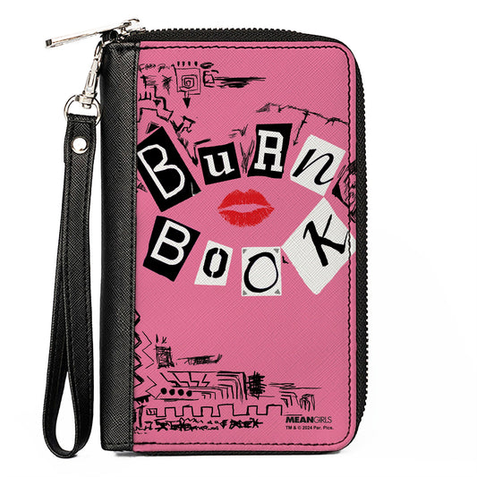 PU Zip Around Wallet Rectangle - Mean Girls BURN BOOK Cover Doodles Pink
