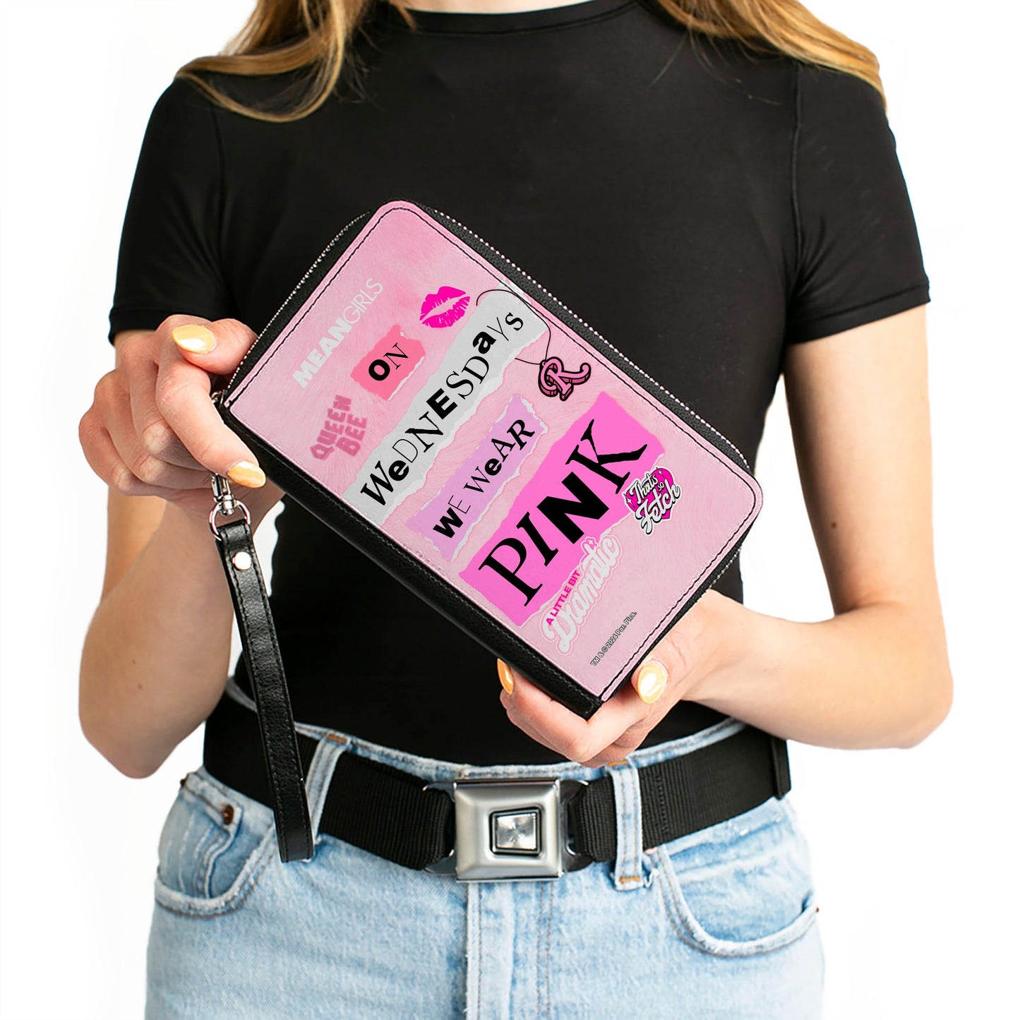 PU Zip Around Wallet Rectangle - MEAN GIRLS Plastics Quotes Collage Pinks