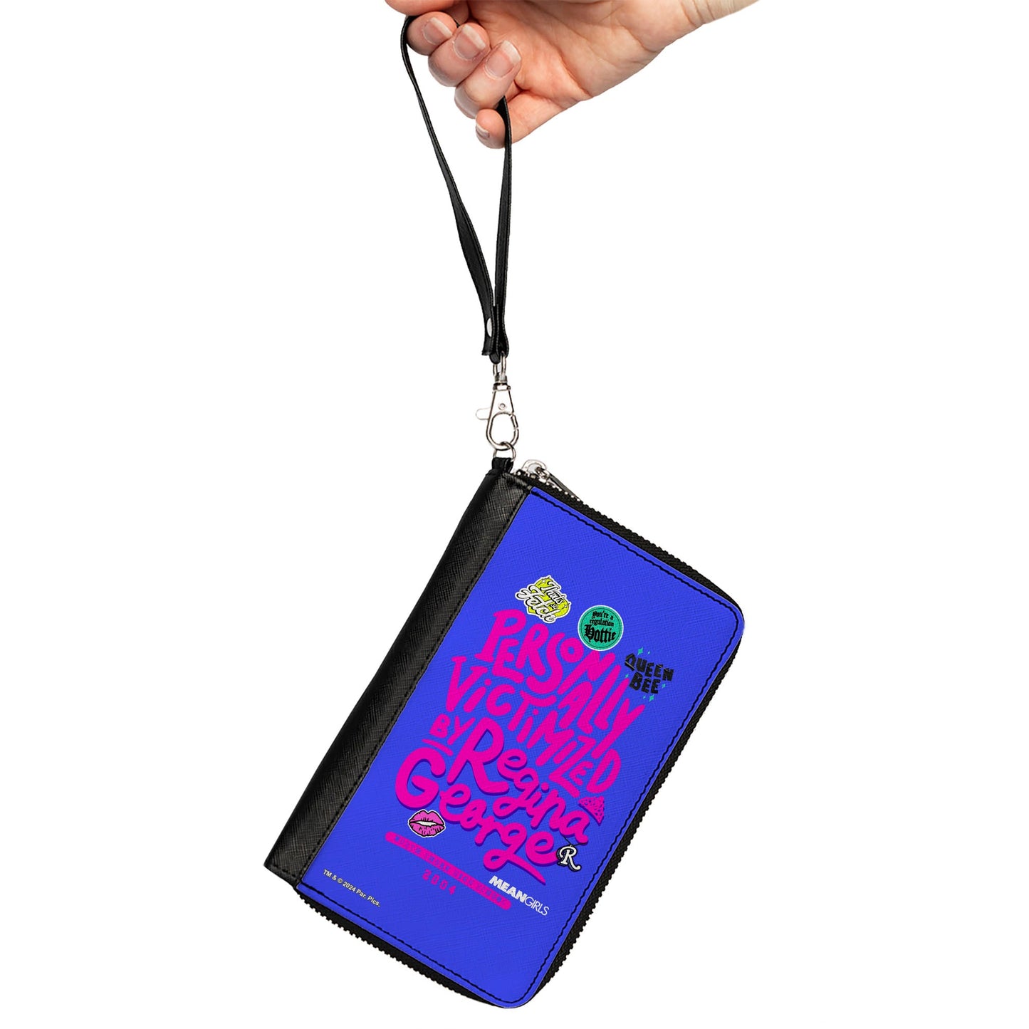PU Zip Around Wallet Rectangle - Mean Girls PERSONALLY VICTIMIZED BY REGINA Collage Blue/Pink