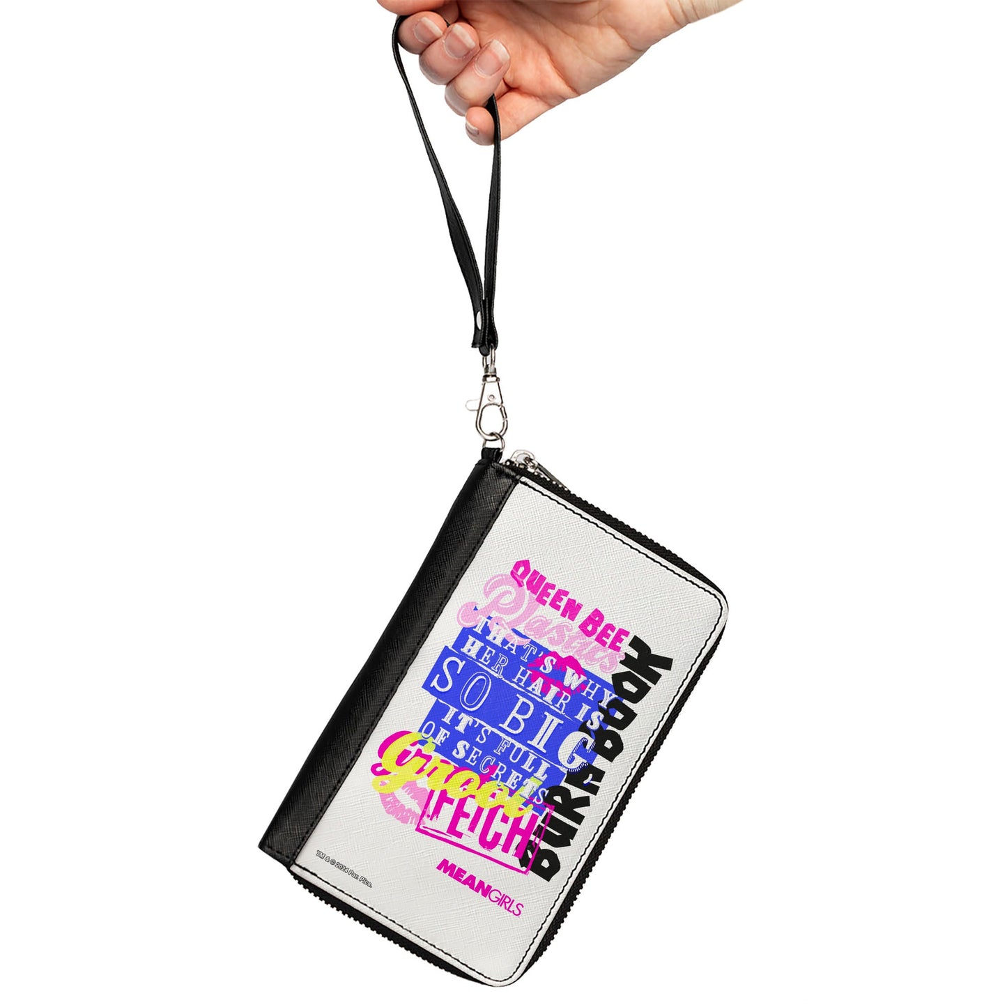 PU Zip Around Wallet Rectangle - Mean Girls Catch Phrases Collage White/Multi Color