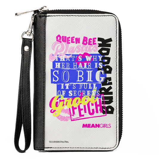 PU Zip Around Wallet Rectangle - Mean Girls Catch Phrases Collage White/Multi Color