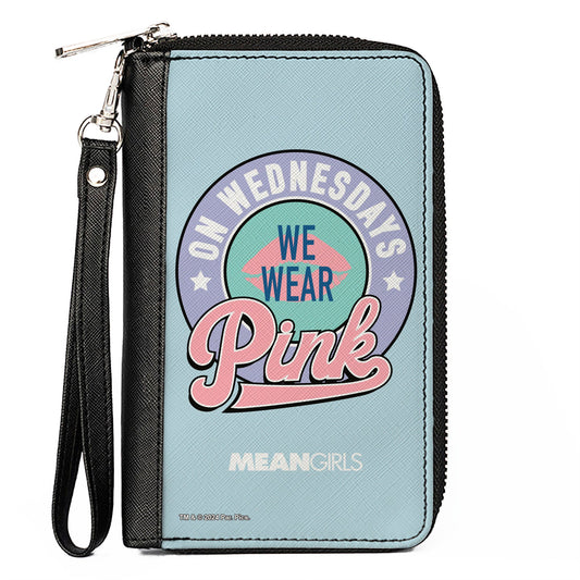 PU Zip Around Wallet Rectangle - Mean Girls ON WEDNESDAYS WE WEAR PINK Icon Blues/Pinks