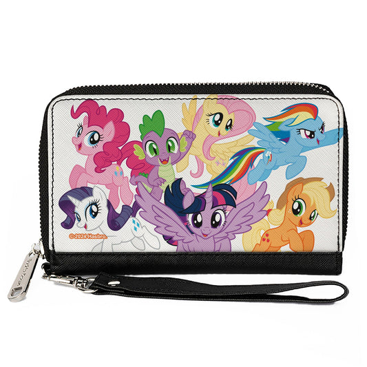 PU Zip Around Wallet Rectangle - My Little Pony Mane Six and Spike Action Poses Group White