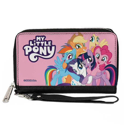 PU Zip Around Wallet Rectangle - MY LITTLE PONY Title Logo and Mane Six Group Pose Pink