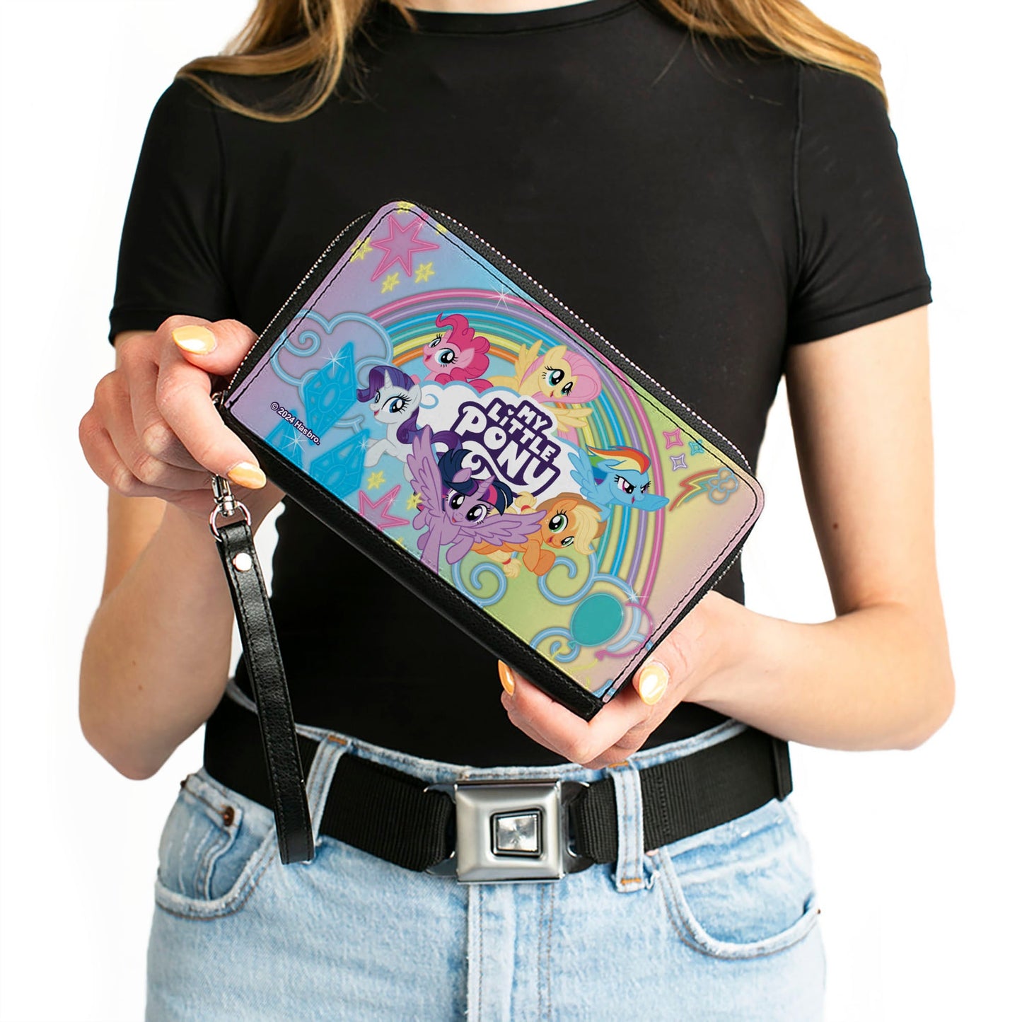 PU Zip Around Wallet Rectangle - MY LITTLE PONY Mane Six Neon Lines Rainbow Pose and Title Logo Multi Color