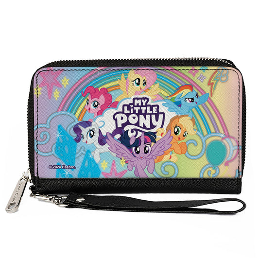 PU Zip Around Wallet Rectangle - MY LITTLE PONY Mane Six Neon Lines Rainbow Pose and Title Logo Multi Color