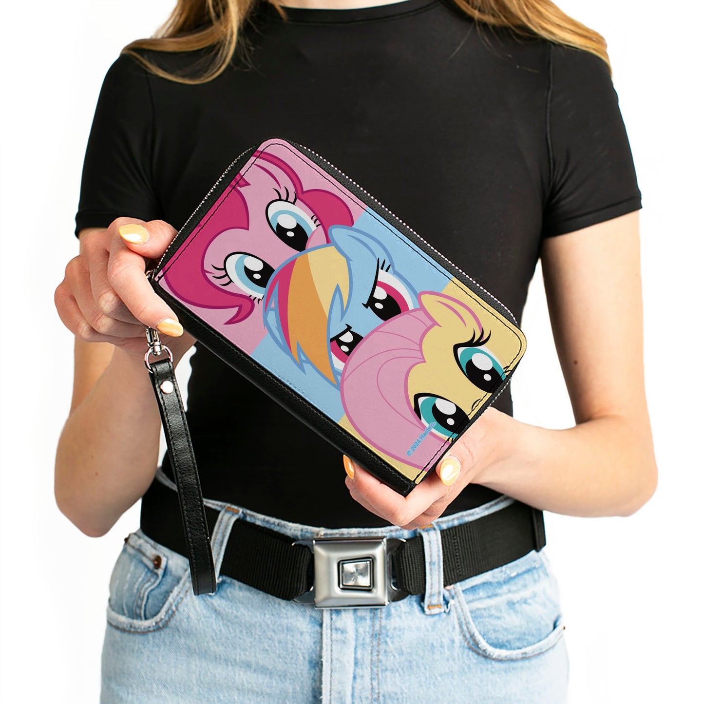 PU Zip Around Wallet Rectangle - My Little Pony Pinkie Pie Rainbow Dash Fluttershy Face Stack