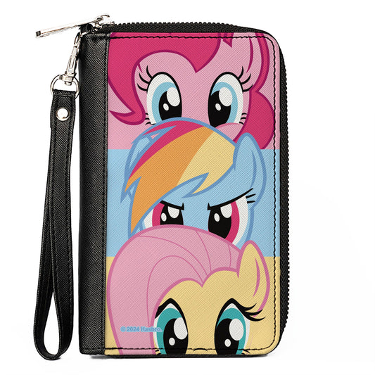 PU Zip Around Wallet Rectangle - My Little Pony Pinkie Pie Rainbow Dash Fluttershy Face Stack