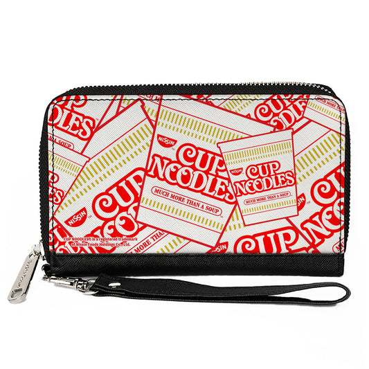 PU Zip Around Wallet Rectangle - NISSIN CUP NOODLES Cups Stacked White/Red/Dark Yellow