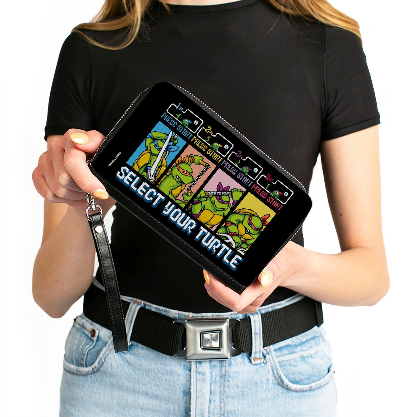 PU Zip Around Wallet Rectangle - Teenage Mutant Ninja Turtles SELECT YOUR TURTLE Arcade Start Screen Pose Blocks