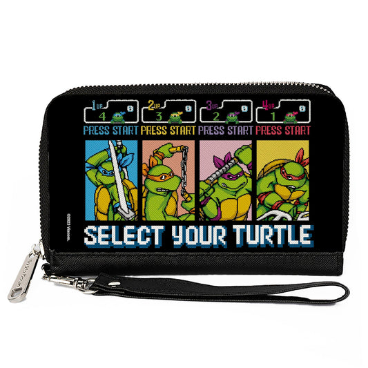 PU Zip Around Wallet Rectangle - Teenage Mutant Ninja Turtles SELECT YOUR TURTLE Arcade Start Screen Pose Blocks