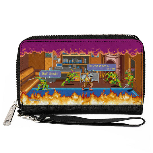 PU Zip Around Wallet Rectangle - Teenage Mutant Ninja Turtles Battle Rocksteady Arcade Scene