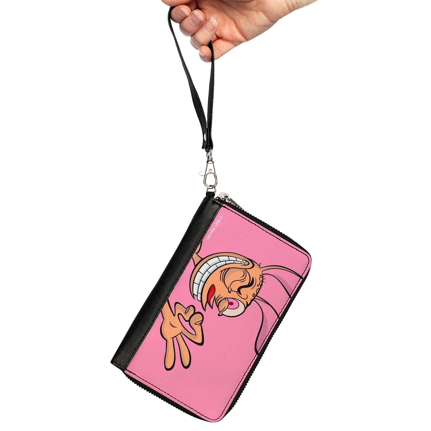 PU Zip Around Wallet Rectangle - The Ren & Stimpy Show Ren Winking Pose CLOSE-UP Pink